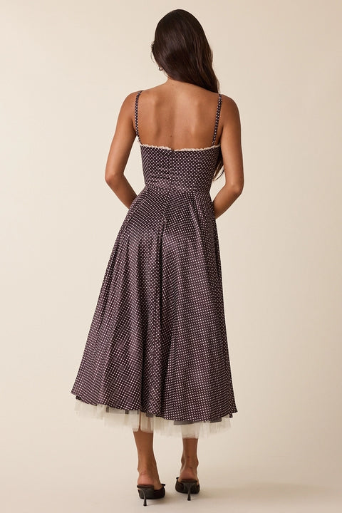 Polka Dot Lace Layered Fit&Flare Midi Dress