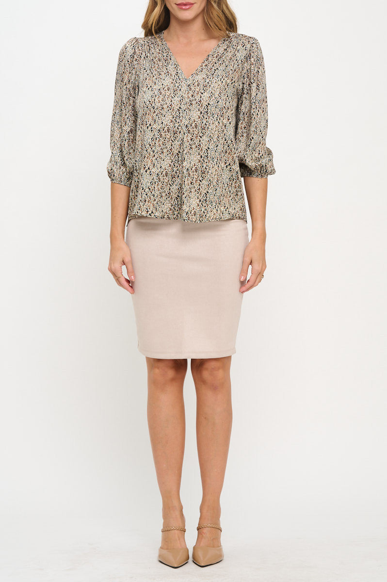 Polka Dot Print 3/4 Sleeve V neck Top-New Arrival-Reneecollection-Small-BLACK-Urbanheer