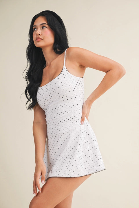 Polka Dot Print Lace Trim Ruffle Mini Dress