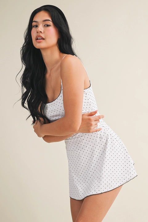 Polka Dot Print Lace Trim Ruffle Mini Dress