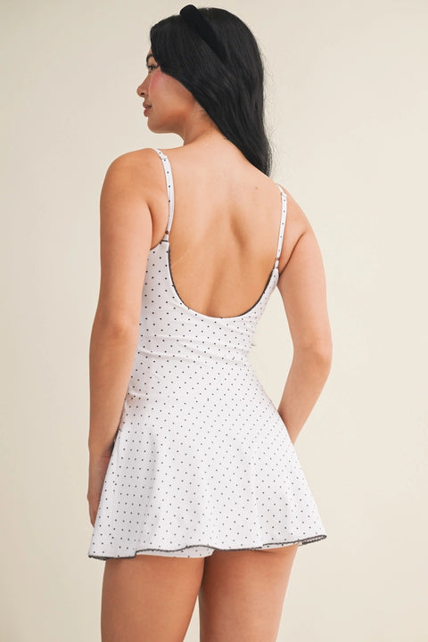 Polka Dot Print Lace Trim Ruffle Mini Dress