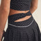 Polka Dot Print Mini Circle Skort with Bow Back and Lace Trim - Black