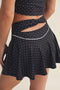 Polka Dot Print Mini Circle Skort with Bow Back and Lace Trim - Black