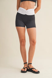 Polka Dot Print Ruched Waistband Biker Shorts