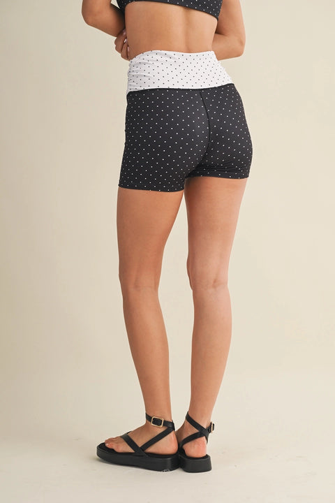 Polka Dot Print Ruched Waistband Biker Shorts