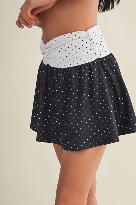 Polka Dot Print Ruched Waistband Mini Skort