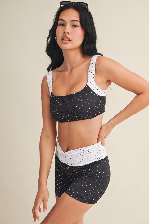 Polka Dot Print Scrunched Strap Sports Bra