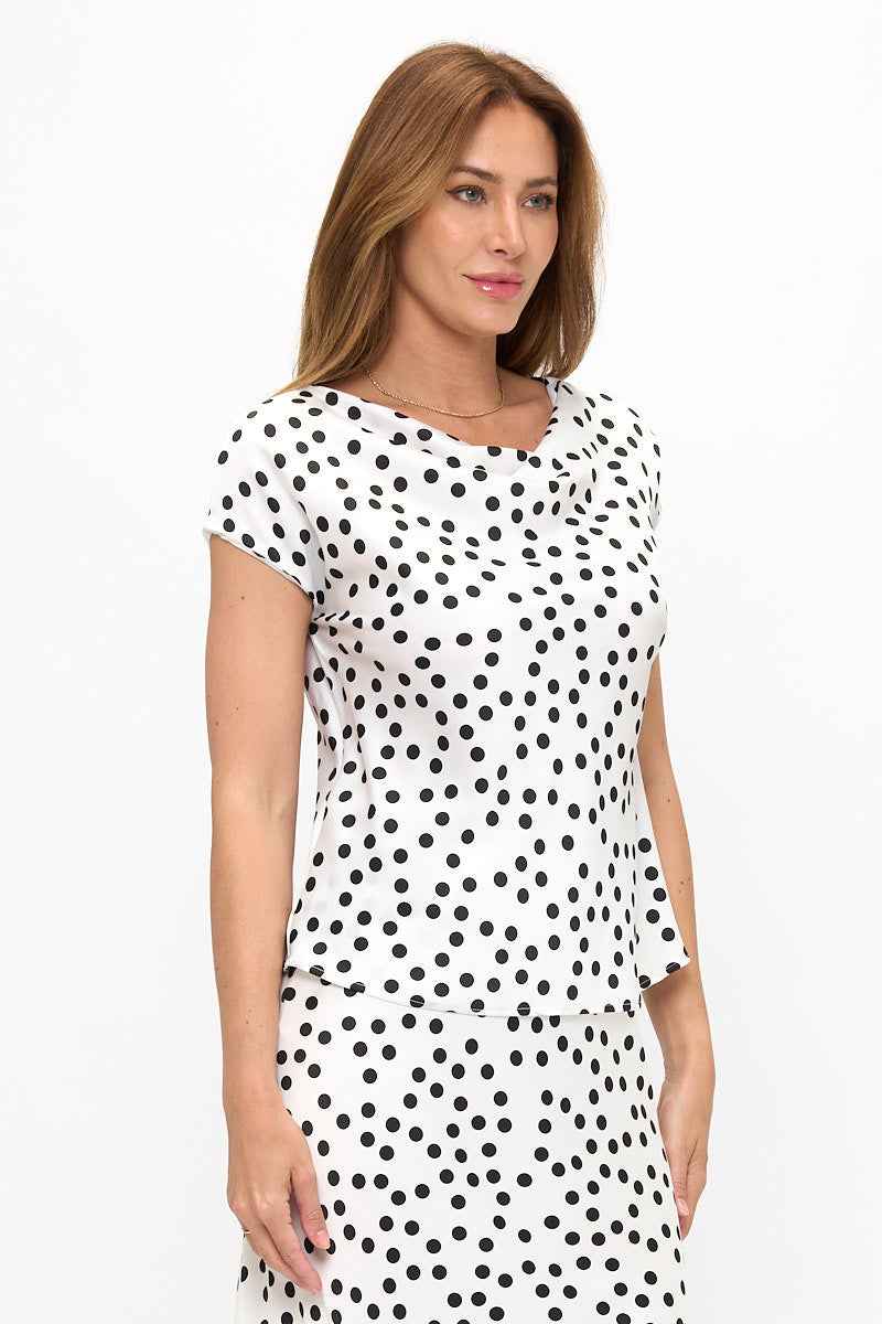 Polka Dot Print Top-Tops-Reneecollection-Small-WHITE/BLACK-Urbanheer