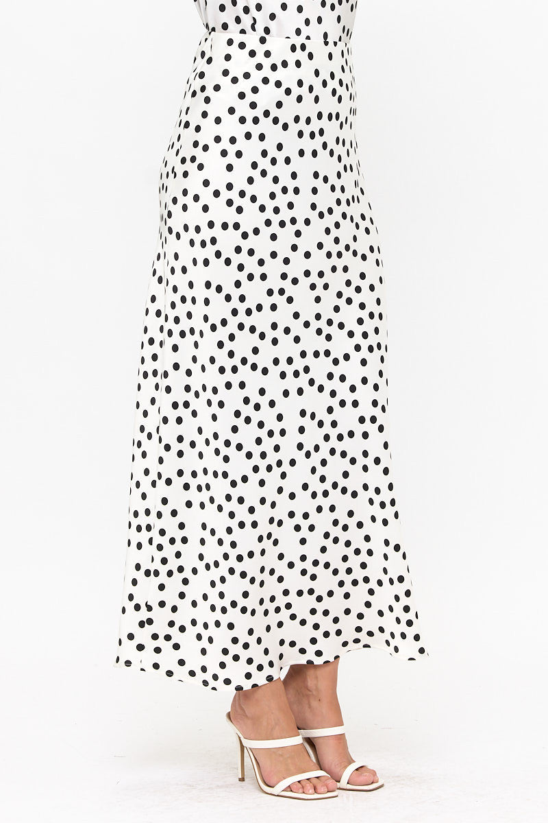 Polka Dot Satin Maxi Skirt-Skirts-Reneecollection-Small-WHITE/BLACK-Urbanheer