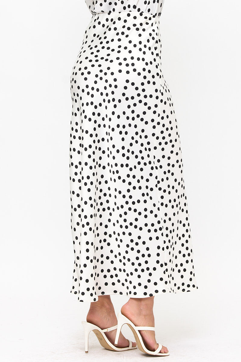 Polka Dot Satin Maxi Skirt-Skirts-Reneecollection-Small-WHITE/BLACK-Urbanheer