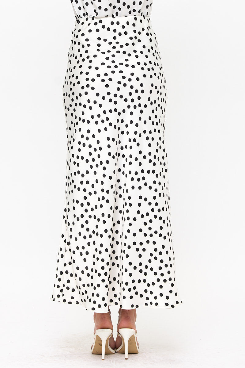 Polka Dot Satin Maxi Skirt-Skirts-Reneecollection-Small-WHITE/BLACK-Urbanheer