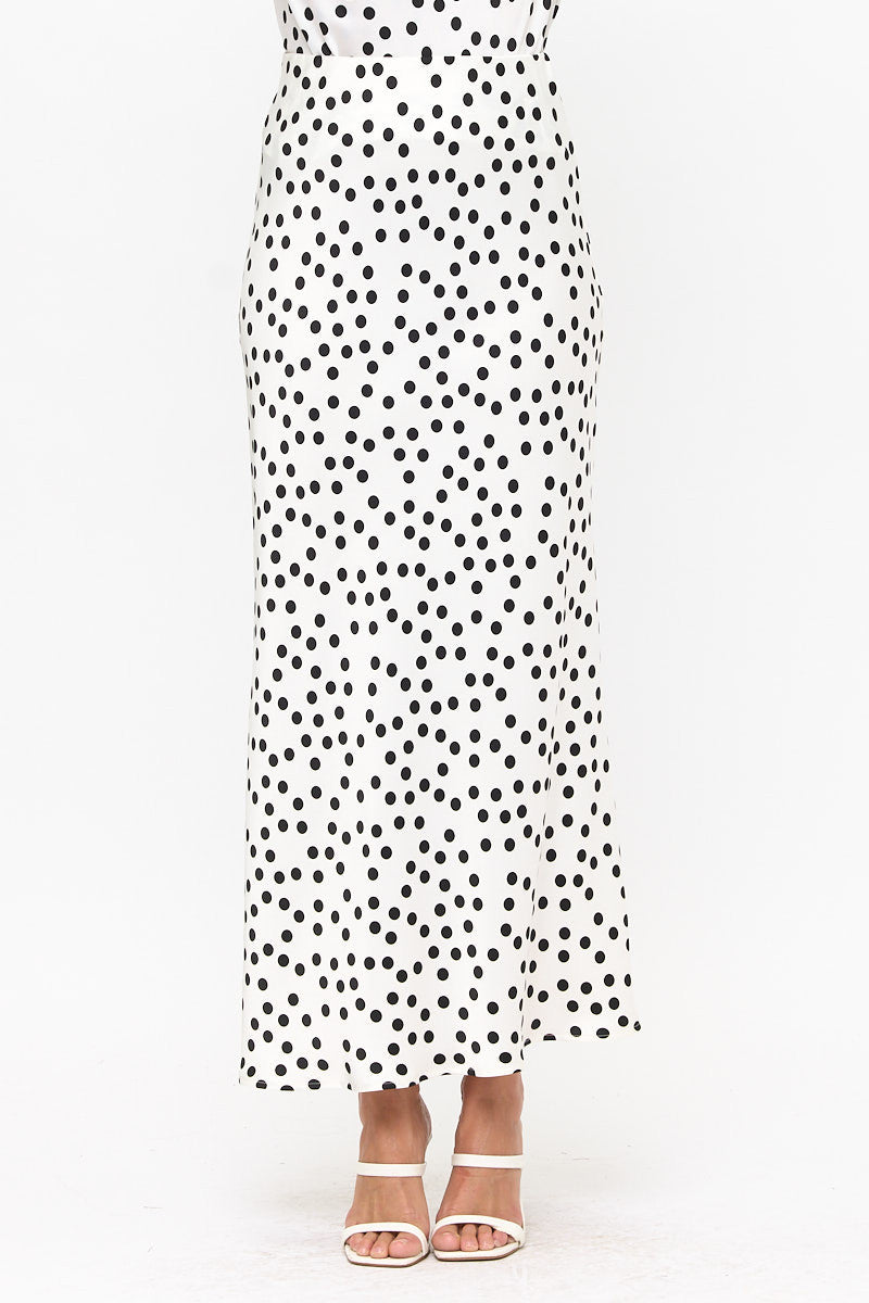 Polka Dot Satin Maxi Skirt-Skirts-Reneecollection-Small-WHITE/BLACK-Urbanheer