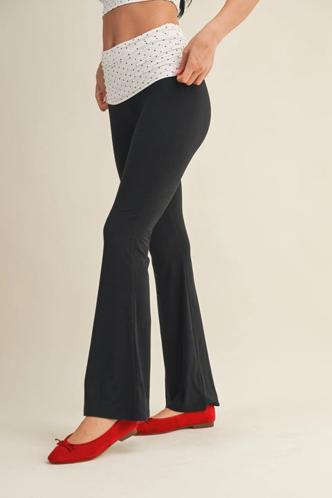 Polka Dot Soft Knit Foldover Flare Pants