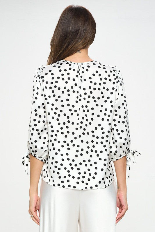 Polka Dot Top with Self Tie Sleeves-New Arrival-Reneecollection-Small-WHITE/BLACK-Urbanheer