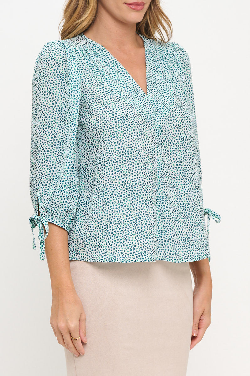 Polka Dot V neck 3/4 Sleeve Top-New Arrival-Reneecollection-Small-GREEN-Urbanheer