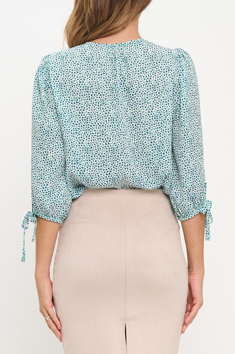 Polka Dot V neck 3/4 Sleeve Top-New Arrival-Reneecollection-Small-GREEN-Urbanheer