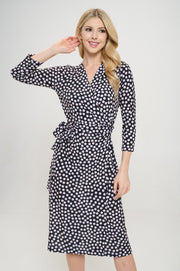 Polka Dot V neck Jersey Wrap Dress with Tie-Dresses-Reneecollection-Small-Black/blush-Urbanheer