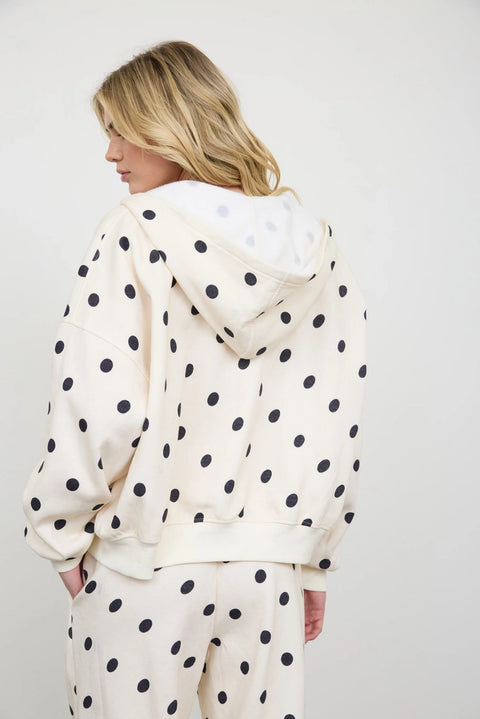 Polka Dot Zip Hoodie Knit Sweatshirt