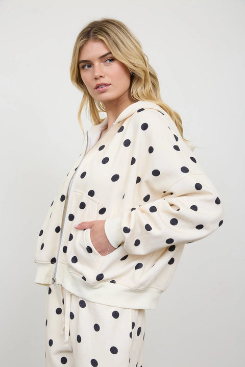 Polka Dot Zip Hoodie Knit Sweatshirt