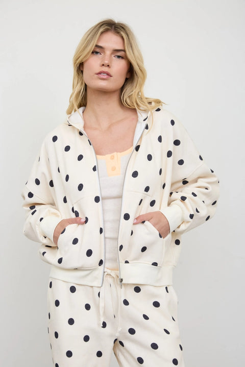 Polka Dot Zip Hoodie Knit Sweatshirt