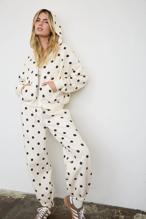 Polka Dot Zip Hoodie Knit Sweatshirt