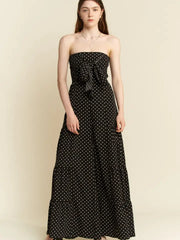 Polkadot Tie Front Jumpsuit Black-Jumpsuit-JADE BY JANE-S-Black-Urbanheer