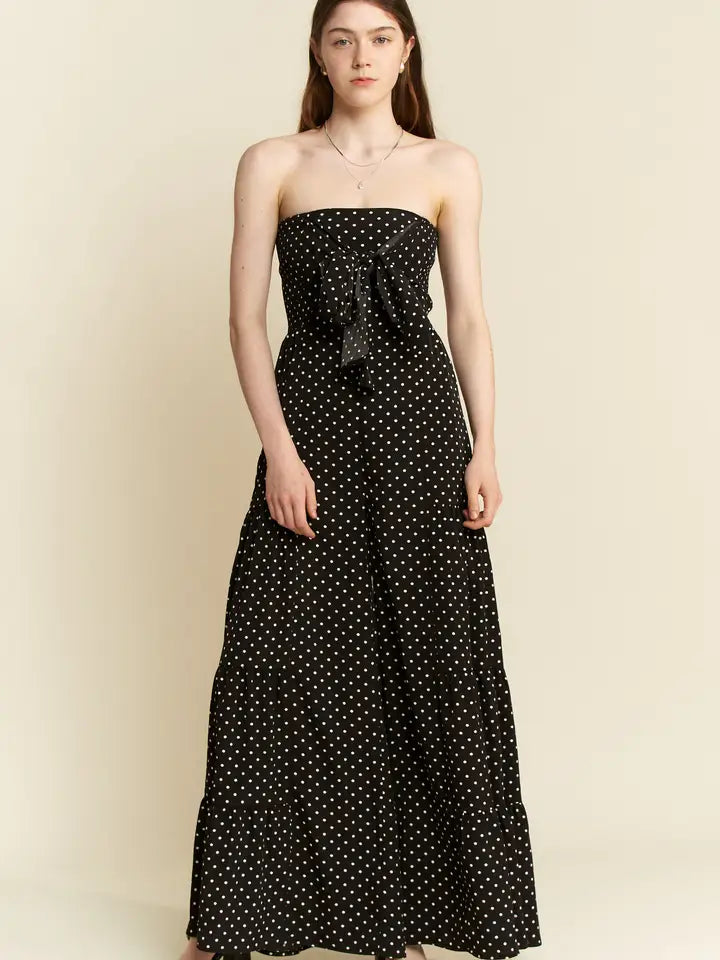 Polkadot Tie Front Jumpsuit Black-Jumpsuit-JADE BY JANE-S-Black-Urbanheer