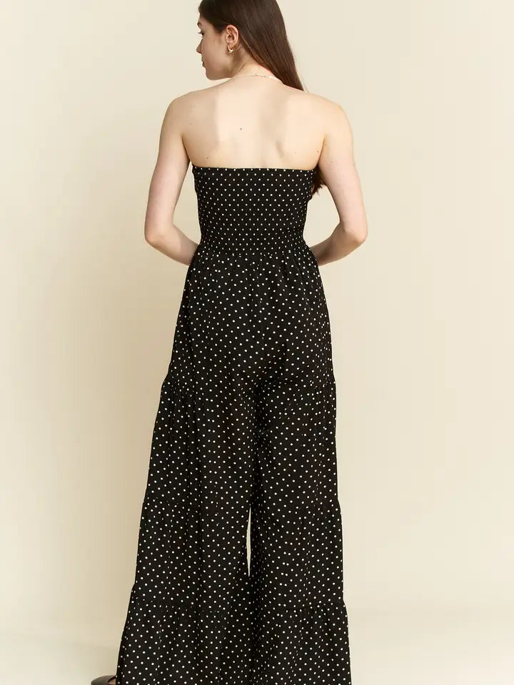 Polkadot Tie Front Jumpsuit Black-Jumpsuit-JADE BY JANE-S-Black-Urbanheer