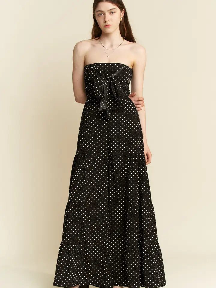 Polkadot Tie Front Jumpsuit Black-Jumpsuit-JADE BY JANE-S-Black-Urbanheer