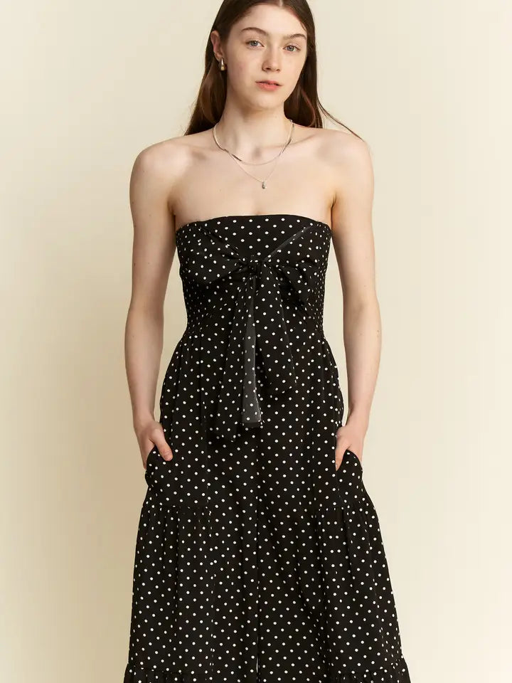 Polkadot Tie Front Jumpsuit Black-Jumpsuit-JADE BY JANE-S-Black-Urbanheer