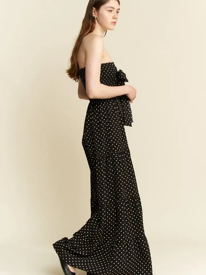 Polkadot Tie Front Jumpsuit Black-Jumpsuit-JADE BY JANE-S-Black-Urbanheer