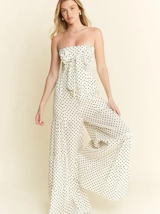 Polkadot Tie Front Jumpsuit Off-White-Jumpsuit-JADE BY JANE-S-Off-White-Urbanheer