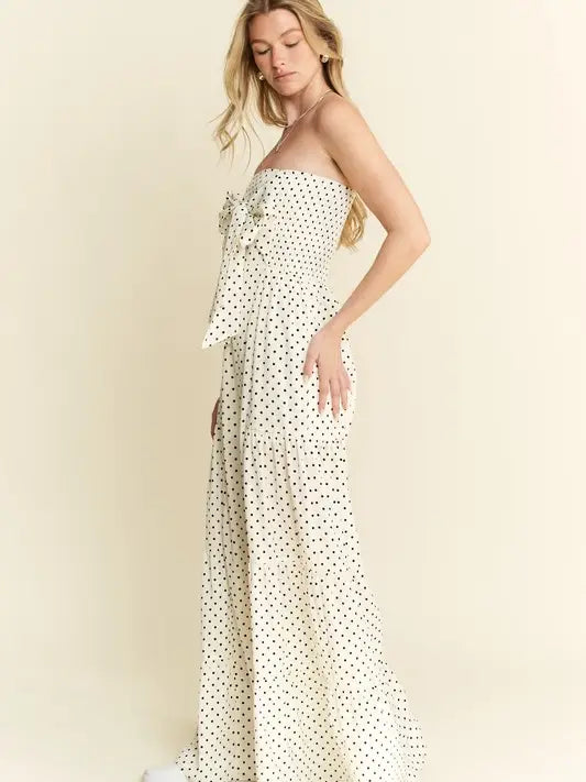 Polkadot Tie Front Jumpsuit Off-White-Jumpsuit-JADE BY JANE-S-Off-White-Urbanheer