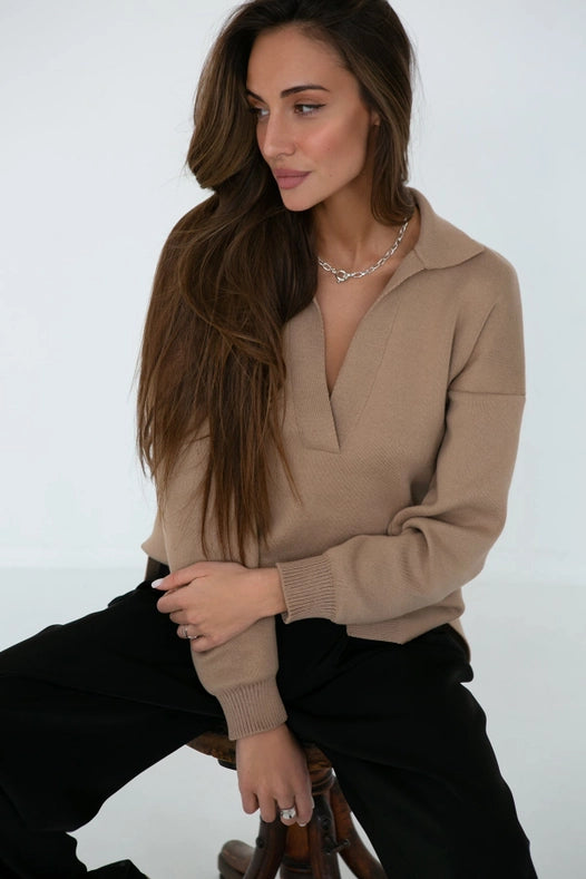Pollo Collar Detail Oversized Jumper-Jumper-Nenya Fashion Limited-XS/S-Caramel-Urbanheer