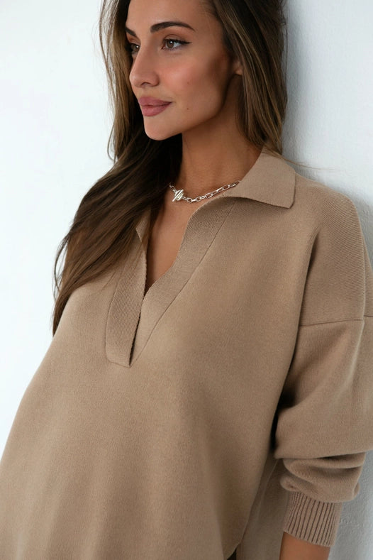 Pollo Collar Detail Oversized Jumper-Jumper-Nenya Fashion Limited-XS/S-Caramel-Urbanheer