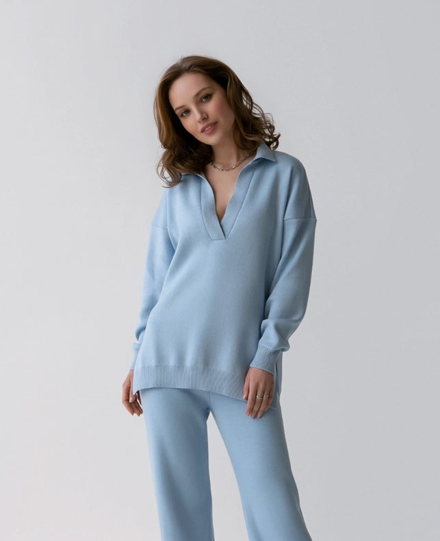 Pollo Collar Detail Oversized Jumper-Jumper-Nenya Fashion Limited-XS/S-Blue-Urbanheer