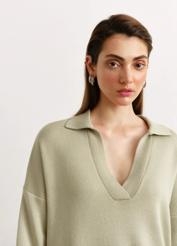 Pollo Collar Detail Oversized Jumper-Jumper-Nenya Fashion Limited-XS/S-Light olive-Urbanheer