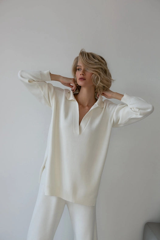 Pollo Collar Detail Oversized Jumper-Jumper-Nenya Fashion Limited-XS/S-Milk-Urbanheer