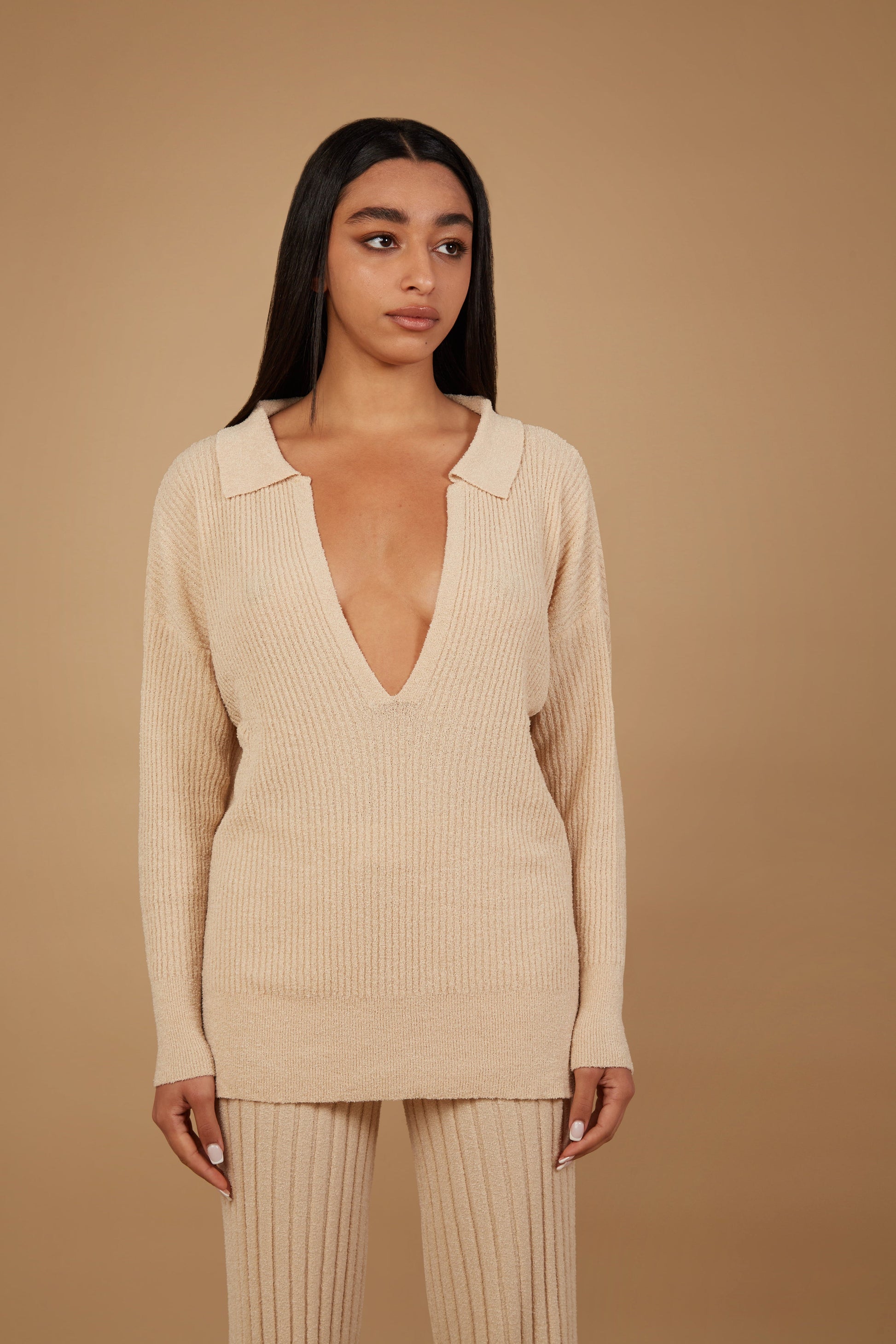 Polo Con Scollo Profondo - Calipso-POLO CON SCOLLO V-Tenné-S-CHAMPAGNE-Urbanheer