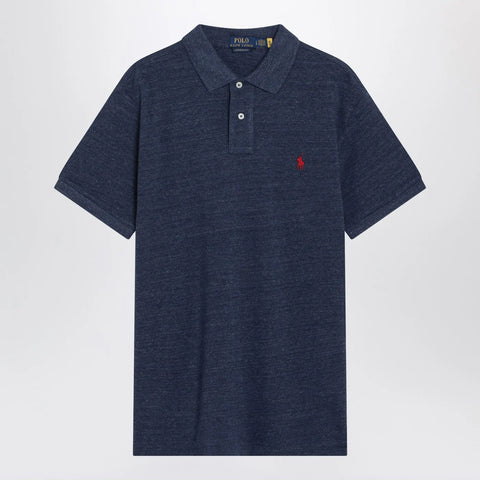 Polo Ralph Lauren Navy mélange cotton Custom Slim-Fit polo shirt
