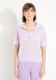 Polo manches courtes femme en cachemire ajouré lilas  - AVA 1-0