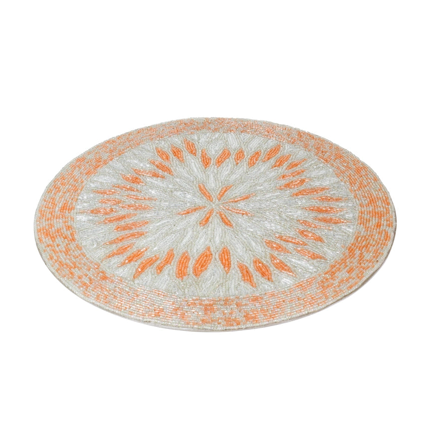 Pop of Peach Beaded Placemat-Placemat-Tiramisu-15 x 15 x 0.2 in (38.1 x 38.1 x 0.5 cm)-Urbanheer