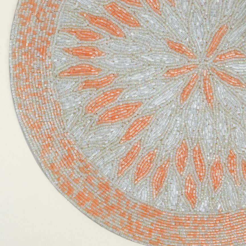 Pop of Peach Beaded Placemat-Placemat-Tiramisu-15 x 15 x 0.2 in (38.1 x 38.1 x 0.5 cm)-Urbanheer