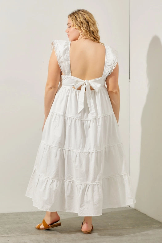 Poplin Ruffle Sleeve Dress Plus IVORY-Dress-Baevely by Wellmade USA-1X-IVORY-Urbanheer