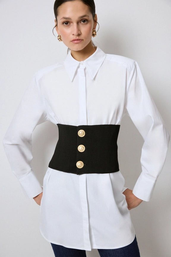 Poplin Shirt with Padded Corset Detail-Shirt-Touché-40/42-White-Urbanheer
