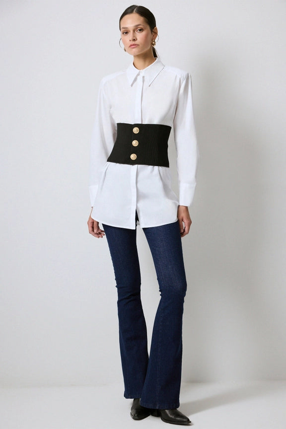 Poplin Shirt with Padded Corset Detail-Shirt-Touché-40/42-White-Urbanheer
