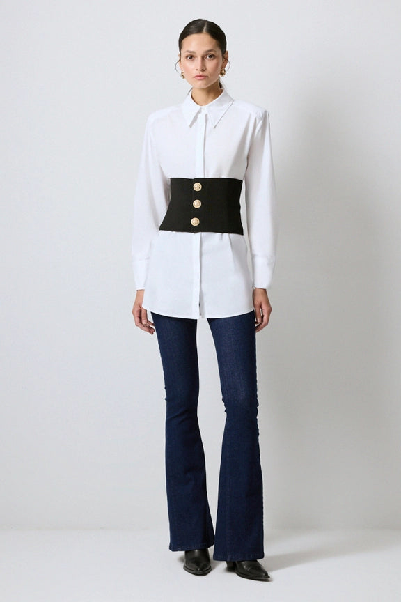 Poplin Shirt with Padded Corset Detail-Shirt-Touché-40/42-White-Urbanheer