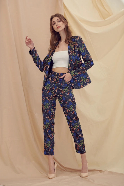 Preppy Floral Print Long Sleeve Button BLAZER-BLAZER-Fore Collection-S-NAVY FLORAL-Urbanheer