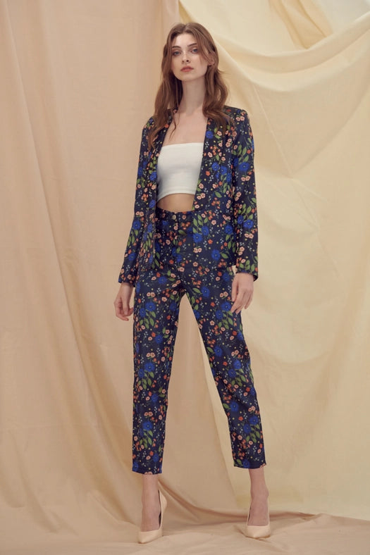 Preppy Floral Print Long Sleeve Button BLAZER-BLAZER-Fore Collection-S-NAVY FLORAL-Urbanheer