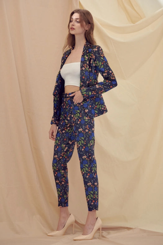 Preppy Floral Print Long Sleeve Button BLAZER-BLAZER-Fore Collection-S-NAVY FLORAL-Urbanheer
